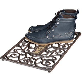 Relaxdays Fußabtreter Gusseisen rechteckig HBT ca. 2 x 52 x 32,5 cm Fußabstreifer im Jugendstil Schuhabstreifer passend zum Landhausstil aus pulverbeschichtetem Metall mit Anti-Rutsch-Füßen, bronze