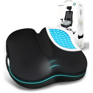 Travel Ease Ergonomisches Sitzkissen, Premium Gel Memory-Schaum Sitzpolster mit Rutschfester Basis für langes Sitzen, Hüftstützkissen für Bürostuhl, Autositz, Gaming-Stuhl (Schwarz)