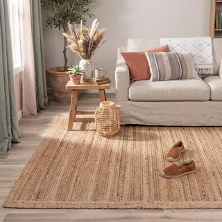 FRAAI | Home & Living Jute Teppich - Fair Natur - 130x200 cm | Jute - Flachgewebe - Einfarbig - Boho, Ländlich, Modern - Wohnzimmer, Esszimmer, Schlafzimmer