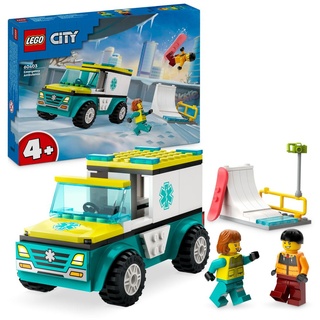 LEGO City Rettungswagen und Snowboarder, Krankenwagen-Spielset mit Spielzeug-Auto und 2 Minifiguren, Snowboarder und Sanitäter-Figur, fantasievoll...