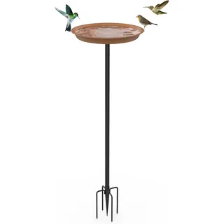 Große Vogeltränke Aus Metall Mit Ständer, Ø 30 × 90 Cm, Vogeltränke Mit Löchern, Vogelfutterhaus, Höhenverstellbare Schale Für Garten Oder Balkon, Braun