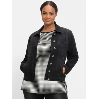 Jeansjacke SHEEGO, Damen, Gr. 52, schwarz (schwarz used denim), 98% Baumwolle, 2% Elasthan, unifarben, Jacken Jeansjacke