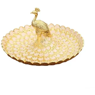 MKTOLHUS Pfauen-Obstschale, 3D-Serviertablett aus Legierung mit geschichtetem Feder-Design, dekorativer Snackteller für Süßigkeiten und Nüsse, Retro-Heimornament für Wohnzimmer, Esstisch (Gold)