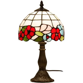 goldentiffany Tiffany-Stil Lampe|Tischlampe Buntglas 'Blüten' ca. 21x35cm | Tiffanylampe-Reproduktion aus echtem Tiffanyglas|Buntglaslampe Blumen-Blüten-Motiv|Wohnzimmer-Schreibtisch-Nachttisch-Büro
