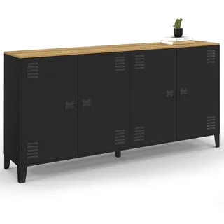 IDMarket - Sideboard 160cm Ester 4 Türen aus schwarzem Metall Holzplatte Industriedesign