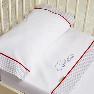 BURRITO BLANCO Flanell Bettwäsche-Set 510 | Flanell Bettwäsche 500 | Babybettlaken | Mini Crippe 50 | Flanell | Elefant und Flusspferd Stickerei | Farbe Weiß