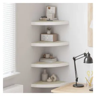 furnicato Wandregal Eck-35x35x3,8 cm in Eiche und Weiß, Waben-MDF & Metall, 4-tlg., Schweberegale mit unsichtbarer Montage und 5 kg Belastbarkeit braun 35 cm x 3.8 cm x 35 cm