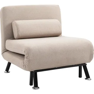HOMCOM Schlafsessel, Klappsessel mit Bettfunktion, Rückenkissen, klappbarer Relaxsessel in Leinenoptik, Verstellbare Rückenlehne, bis 150 kg belastbar, für Wohnzimmer, Beige   Aosom