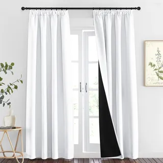 PONY DANCE Vorhang Weiß Blickdicht 2er Set H 220 x B 140 cm Doppellagige und Lichtundurchlässige Gardinen für Schlafzimmer Dicke und Schwere Vorhänge gegen Hitze Thermovorhang mit Kräuselband