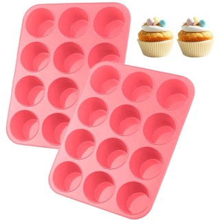 Muffinblech 12er, 2 Stücke Muffinform Blech, Muffinform Silikon, Muffin Backform, Rosa Muffinblech, Muffinform Silikon Groß, Silikon Muffinförmchen Geeignet für Kuchen Muffins Puddings(29 x 22 x 3cm)