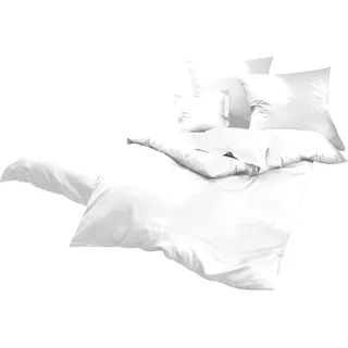 Lorena Uni Classic Bettwäsche Mako Satin Baumwolle einfarbig (weiß, 240 cm x 220 cm inkl. 2X 80x80cm Kissen)