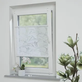 Plissee mit ausgebranntem Motiv Lines, halbtransparent, ohne Bohren oder Schrauben, inkl. Klemmträger, Breite: 75 cm/Länge: 210 cm, Farbe: weiß