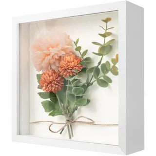 WISYOK 3D Bilderrahmen zum Befüllen, 22×22cm, 3cm Tief, Weiß | 3D Objektrahmen, Tiefer Rahmen für Wand & Desktop, Shadow Box für Fotos, Objekte, Hochzeitsstrauß, DIY Kunstwerke
