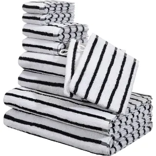 Handtuch Set OTTO HOME "Jannika, Duschtücher, Handtücher, Gästetücher, Seiftücher, Waschlappen", schwarz-weiß (schwarz weiß), 10, Frottier, Frottier, Obermaterial: 100% Baumwolle, Handtuch-Sets, Handtücher mit Streifen, 100% Baumwolle, weich, umfangreiches Set