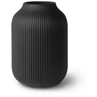 flature Dekovase mit Rillen - wasserdichte Keramik Vase in Matt für Blumen Pampasgras schwarz