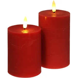 LED-Kerze I.GE.A. "LED Echtwachskerze 2er Set", rot, B:8cm H:12,5cm Ø:8cm, Wachs, Kerzen, Mit Timer Flackernd Stumpenkerze Adventskerzen Adventskranz