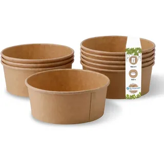 BIOZOYG Kraftkarton-Schale 650 ml I 300 St. kompostierbare Suppenschalen aus Kraftkarton - Salatschale mit PLA Innenbeschichtung I To-Go-Geschirr ohne Plastik I Karton-Schalen braun rund 300 Stück