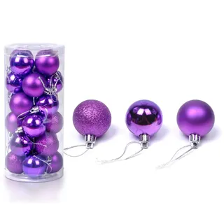 24 Stück Weihnachtskugeln Glänzend Glitzernd Matt Christbaumschmuck bis 4cm Lila