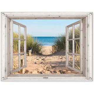 MuchoWow© Gartenposter 80x60 cm Outdoor Bilder Gartendeko für draußen Wetterfest Garten Deko Banner Sichtschutzmatte Draußen Bild Fensterblick - Strand - Meer - Dünen - Sand - Wasser