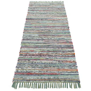 carpetfine Flachgewebeteppich Kelim Chindi Läufer Grün 60x180 cm | Moderner Teppich für Wohn- und Schlafzimmer