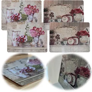 LS-LebenStil 2X Kork Retro Tischset Platzset Vintage Flower Vase 40x30cm abwaschbar Rechteck Platzmatte abwaschbar Korkunterseite Placemate Tisch Untersetzer Unterlage Teller Geschirr Vasen