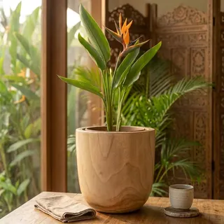 Kinaree Teakholz Übertopf - 30 cm Echtholz Blumentopf aus Wurzelholz für Wohnzimmer, Balkon, Terrasse oder Garten - Rustikaler Pflanztopf aus Holz