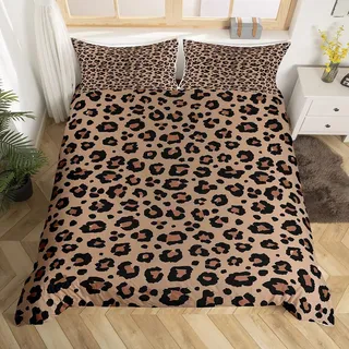 Loussiesd Schwarz Braun Leopard Bettwäsche Set 135x200cm Luxus Leopard Drucken Betten Set für Kinder Erwachsene Afrika Gepard Drucken Bettbezug Set Safari Tierfell Muster Zimmer Dekor 2St