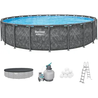 BESTWAY APX365TM Frame Pool-Set Ø 671 x 132 cm inkl. Sandfilteranlage, Abdeckplane und Poolleiter