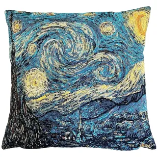 Home of Christmas Kissenbezug 45x45 cm Gobelin Kissen Kissenhülle Sofakissen Dekokissen (Sternenhimmel Nacht Van Gogh)