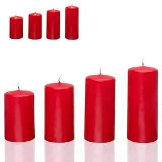 Candelo Stumpenkerze Stumpenkerzen Rot 4er Set – Weihnachtskerzen 7,5–12cm für Adventskranz rot