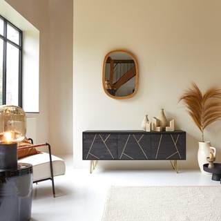 TV Schrank TV Unterschrank Board aus dunklem Mangoholz im Art Deco Stil