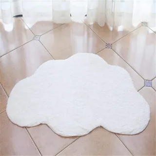 Hava Kolari Wolke Kinderteppich 100% Baumwolle Bodenmatte in Grau weiß Rosa für Kinderzimmer in 100x65 cm Wolkenform (Weiß)