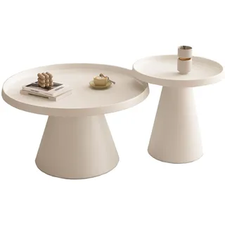 SCBTGKLN Runder Couchtisch, Satztische for Wohnzimmertisch, Gestell aus Kohlenstoffstahl, Einfache Beistelltische for das Wohnzimmer, 2er-Set, for Schlafzimmer, Balkon, Büro(White)