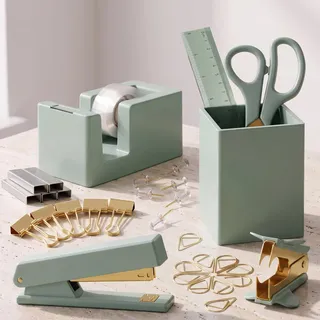 Ästhetisches Schreibtischzubehör-Set – ein komplettes Schreibtisch-Organizer-Set für Frauen wertet jede Bürodekoration auf – ein Bürobedarf-Set mit goldfarbenem Finish inkl. Stifthalter, Schere