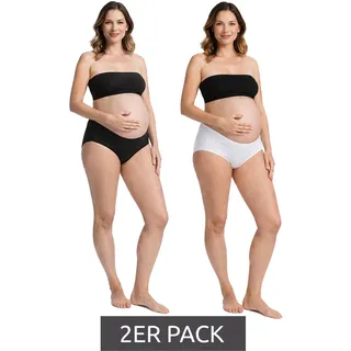 2er Pack Damen Umstands-Slip Unterwäsche aus Bio-Baumwolle Schwangerschafts-Unterhose 944207 Schwarz/Weiß - 44/46