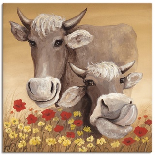 Artland Leinwandbild Wandbild Bild auf Leinwand 50x50 cm Wanddeko Kuh Tiere Blumen Wiese Shabby Chic Landhaus Malerei Ocker T4IP