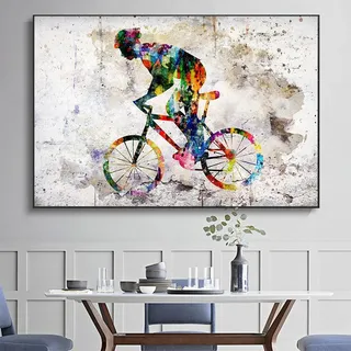 dsdsgog Graffiti Art Abstrakter Radfahrer Wandkunst Poster Rennradrennen Leinwand Gemälde Druck Street Art Bild für Wohnkultur 80x110cm Rahmenlos