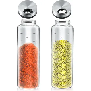 2 Stück 500ml Gewürzgläser mit Drehdeckel, Gewürzstreuer Glas, Gewürzdosen Groß mit 3 Arten von Gewürzlöchern, Borosilikatglas Gewürzglas Rund, Gewürzdose für Küche, Grillen, BBQ, Kochen