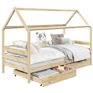 IDIMEX Kinderbett CLIA, Hausbett CLIA Kinderbett Montessori 2 Schubladen 90 x 200 Kiefer massi beige