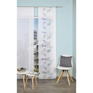 Schiebevorhang Vorhang in Bambus Optik mit Digitaldruck mit Muster Gardine Fensterschal Flächenvorhang Schiebegardine in Weiss kürzbar 60 x 260 cm Design in Blau/Grün
