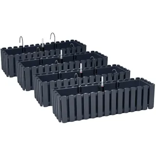PAFEN 4X Blumenkasten Blumentopf mit Halterungen – 58 x 18 x 16,2 cm - Pflanztopf Bewässerungssystem Balkonkasten Pflanzkästen, Anthrazit