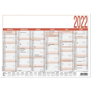 Arbeitstagekalender 2022 - A5 (21 x 14,8 cm) - 6 Monate auf 1 Seite - Tafelkalender - Plakatkalender - Jahresplaner - 904-0000: A5 6M/1S - Tafel-Kalender - Plakat-Kalender - Jahresplaner
