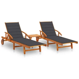 Festnight Doppelliege mit Rollen und Tisch Gartenliege Klappbar Outdoor 2 Personen Doppel Sonnenliege Holz Sonnenbett Liege Outdoor Holzliege Balkon Massivholz