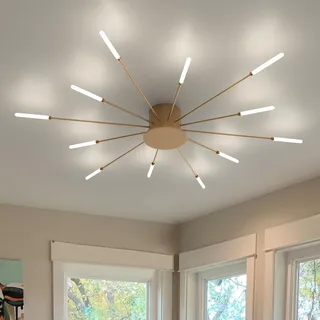 RRBEST LED Deckenleuchte Wohnzimmer,Wohnzimmerlampe Moderne Minimalistische Deckenlampe Innen Dekorative Deckenbeleuchtung für Wohnzimmer, Schlafzimmer und Büro(12 Köpfe, Gold)
