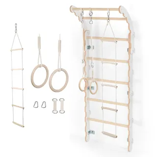 MAMOI® Klettergerüst Indoor, Sprossenwand für Zimmer, Turnringe für Klettern, Kletterwand und Spielgeräte, Turngeräte mit Klimmzugstange für drinnen, Sportgeräte