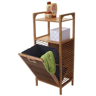 Regal mit Wäschekorb HWC-B94AM, Wäschebox Wäschesammler Wäschebehälter Standregal Aufbewahrung, Bambus 95x40x30cm 28l
