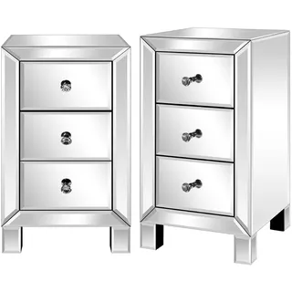 LEADZM Nachttisch Glas 2er Set mit 3 Schubladen, Beistelltisch Nachtschrank | Aufbewahrungsschrank, für Wohnzimmer, Schlafzimmer, Büro, Badezimmer usw 30 x 30 x 60 cm