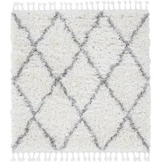 carpetfine Hochflor-Teppich CARPETFINE "Eddy", weiß, B:150cm H:30mm L:150cm, Polyester, Teppiche, Fransenteppich, Shaggy, auch als Läufer und in quadratisch, mit Fransen, Wohnzimmer