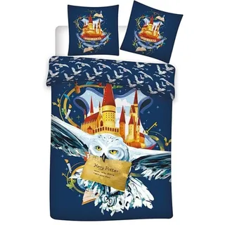 Harry Potter Bettwäsche 135x200 – 2 Motive – Kinderbettwäsche Set aus Mikrofaser – Hogwarts Design mit Hedwig oder Häuserbanner – Kissenbezug 63x63 cm, Muster: Potter-88041