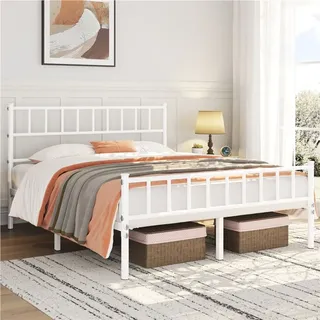 Yaheetech Metallbett Bettrahmen mit Kopfteil Bettgestell aus Metall Gästebett mit Lattenrost für Schlafzimmer Gästezimmer 160 x 200 cm Weiß - Weiß